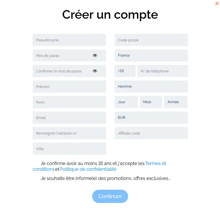 Proceso de registro MARSBET CASINO